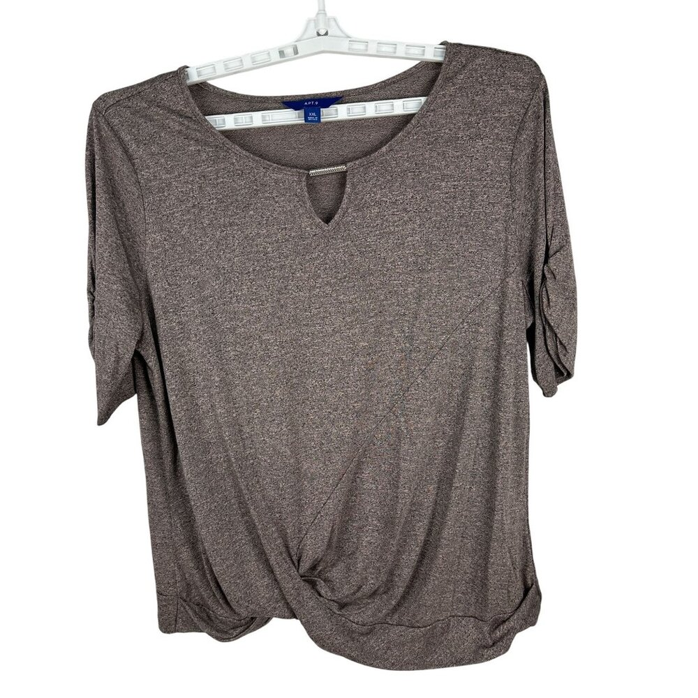Apt. 9 Womens Metallic Rose Gold Twist Hem Blouse XXL Keyhole Neck Stylish Top
